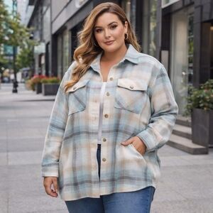 Warehouse One 100% Cotton Plaid Shirt Jacket Plus Size Button-Up Shacket Casual